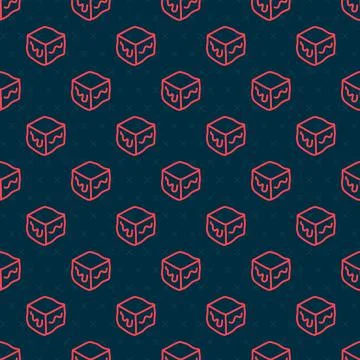 Red line Isometric cube icon isolated seamless pattern on black background イラスト素材