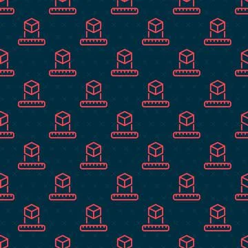 Red line Isometric cube icon isolated seamless pattern on black background イラスト素材