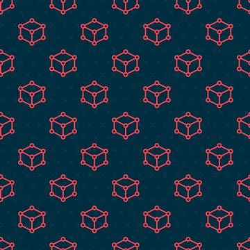 Red line Isometric cube icon isolated seamless pattern on black background 스톡 일러스트