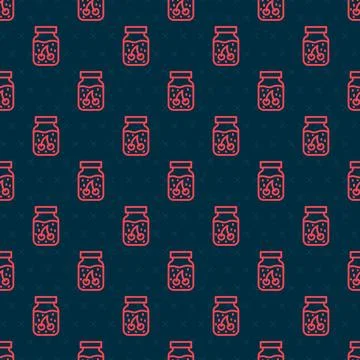 Red line Jam jar icon isolated seamless pattern on black background.  Vector 스톡 일러스트