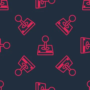 Red line Joystick for arcade machine icon isolated seamless pattern on black Stock Illustration