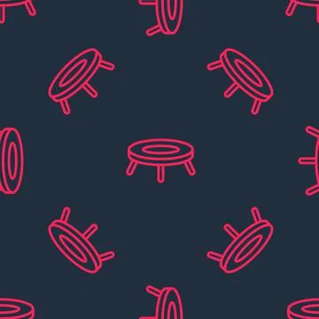 Red line Jumping trampoline icon isolated seamless pattern on black background Stock Illustration