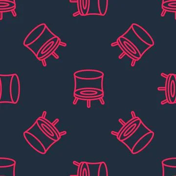 Red line Jumping trampoline icon isolated seamless pattern on black background Stock Illustration