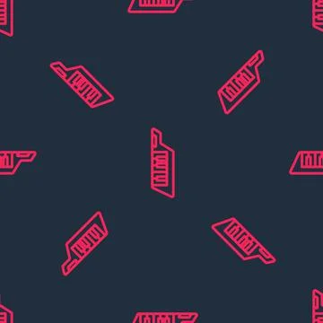 Red line Keytar icon isolated seamless pattern on black background. Musical Stock Illustration