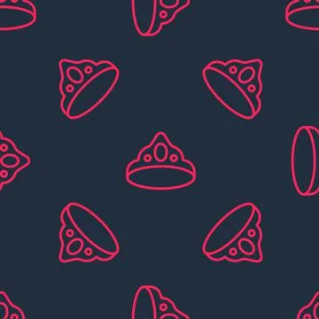 Red line King crown icon isolated seamless pattern on black background. Vector Illustrazione stock