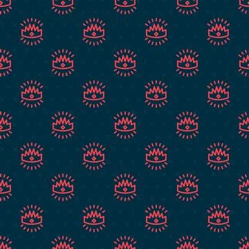 Red line King crown icon isolated seamless pattern on black background. Vector Stockillustratie