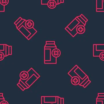 Red line Lactose intolerance icon isolated seamless pattern on black backgr.. Illustrazione stock