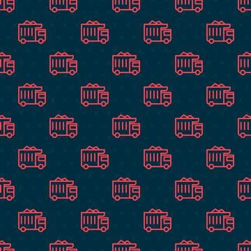 Red line Large industrial mining dump truck icon isolated seamless pattern on Illustrazione stock