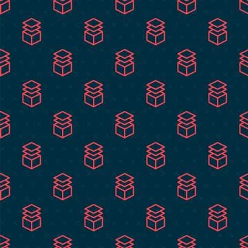 Red line Layers icon isolated seamless pattern on black background. Vector Illustrazione stock
