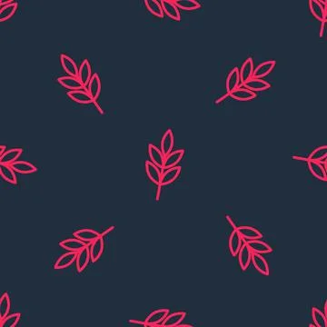 Red line Leaf icon isolated seamless pattern on black background. Leaves sign Illustrazione stock