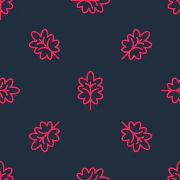 Red line Leaf icon isolated seamless pattern on black background. Leaves sign イラスト素材