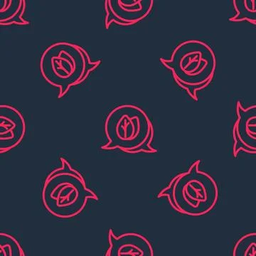 Red line Leaf icon isolated seamless pattern on black background. Leaves sign 库存插图