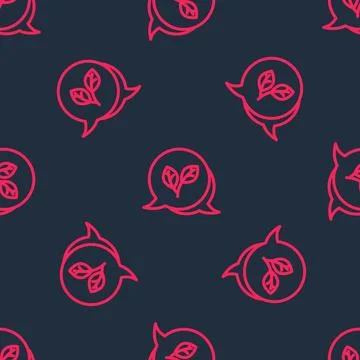 Red line Leaf icon isolated seamless pattern on black background. Leaves si.. 스톡 일러스트