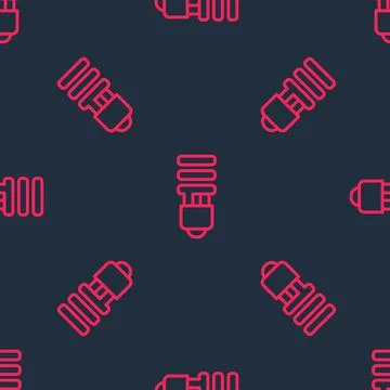 Red line LED light bulb icon isolated seamless pattern on black background 스톡 일러스트