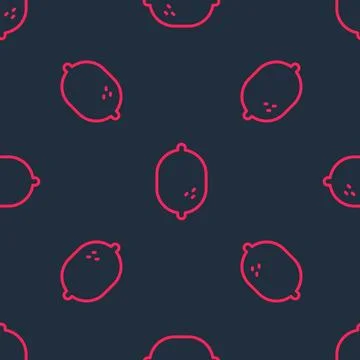 Red line Lemon icon isolated seamless pattern on black background. Vector 스톡 일러스트