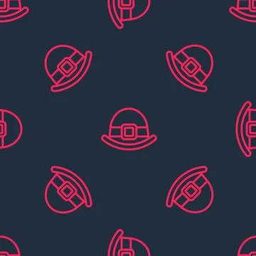 Red line Leprechaun hat icon isolated seamless pattern on black background イラスト素材