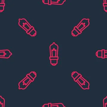Red line Light bulb with concept of idea icon isolated seamless pattern on black Stock Illustration