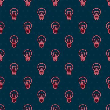 Red line Light bulb with concept of idea icon isolated seamless pattern on .. Stock Illustration