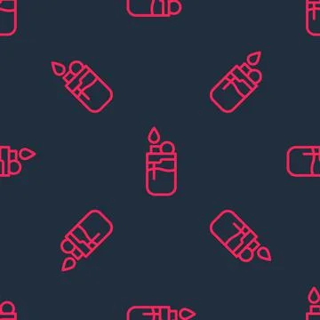 Red line Lighter icon isolated seamless pattern on black background.  Vector Stockillustratie