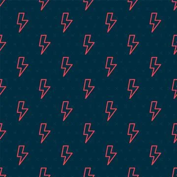 Red line Lightning bolt icon isolated seamless pattern on black background Illustrazione stock