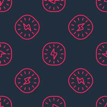 Red line Lightning bolt icon isolated seamless pattern on black background. F イラスト素材