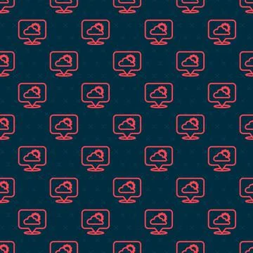 Red line Location cloud icon isolated seamless pattern on black background Stock Illustration