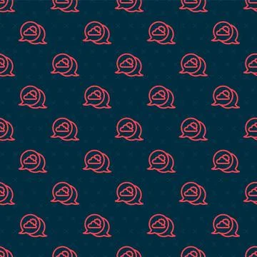 Red line Location cloud icon isolated seamless pattern on black background Stock Illustration