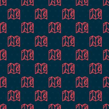 Red line Location of the forest on a map icon isolated seamless pattern on black イラスト素材