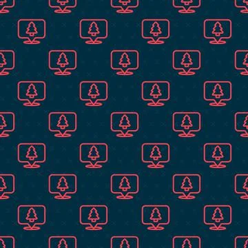 Red line Location of the forest on a map icon isolated seamless pattern on black イラスト素材