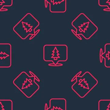 Red line Location of the forest on a map icon isolated seamless pattern on bl Illustrazione stock