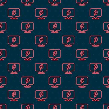 Red line Location with leaf icon isolated seamless pattern on black background Stockillustratie