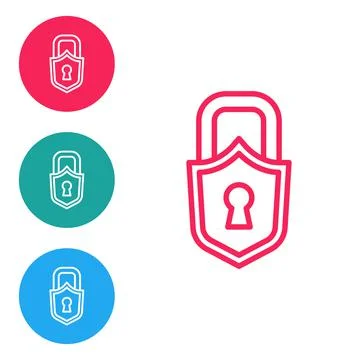 Red line Lock icon isolated on white background. Padlock sign. Security, safety 스톡 일러스트