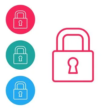 Red line Lock icon isolated on white background. Padlock sign. Security, safety Stock Illustration