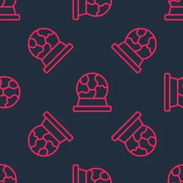 Red line Magic ball icon isolated seamless pattern on black background. Crystal Stock Illustration