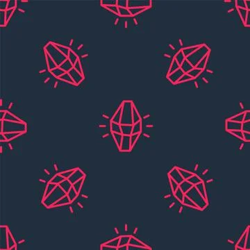 Red line Magic stone icon isolated seamless pattern on black background. Fantasy Illustrazione stock