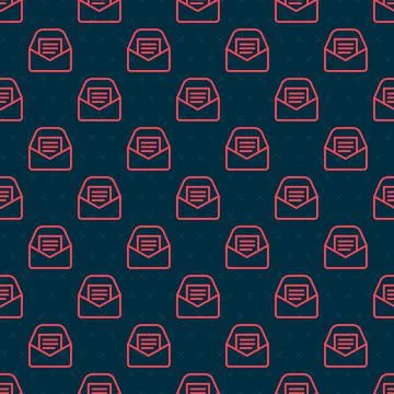 Red line Mail and e-mail icon isolated seamless pattern on black background Stock Illustration
