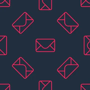 Red line Mail and e-mail icon isolated seamless pattern on black background.  Stock Illustration
