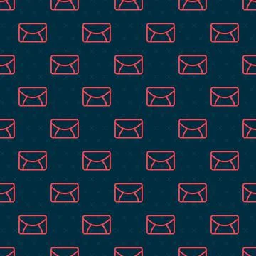 Red line Mail and e-mail icon isolated seamless pattern on black background Ilustración de archivo