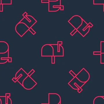 Red line Mail box icon isolated seamless pattern on black background. Mailbox Illustrazione stock