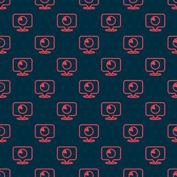 Red line Map pointer with bowling ball icon isolated seamless pattern on black Stock Illustration