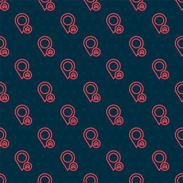Red line Map pointer with house icon isolated seamless pattern on black 스톡 일러스트