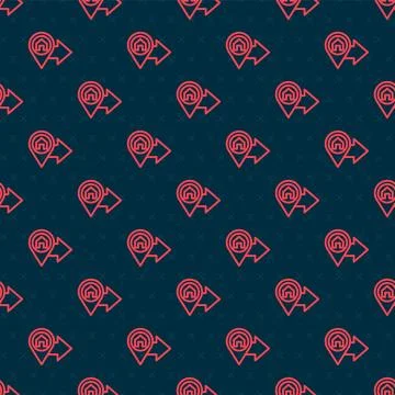 Red line Map pointer with house icon isolated seamless pattern on black Stockillustratie