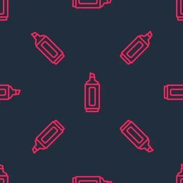 Red line Marker pen icon isolated seamless pattern on black background.  Vect Stock Illustration