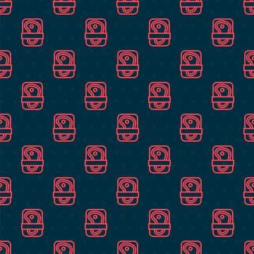 Red line Meat packaging steak icon isolated seamless pattern on black background Stock Illustration