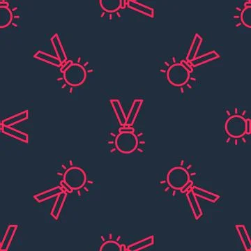 Red line Medal icon isolated seamless pattern on black background. Winner sym Stock Illustration