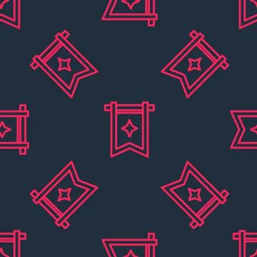 Red line Medieval flag icon isolated seamless pattern on black background Stockillustratie