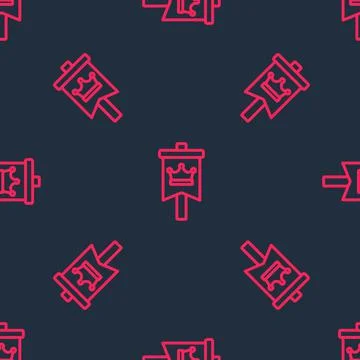 Red line Medieval flag icon isolated seamless pattern on black background Stock Illustration