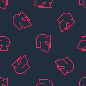 Red line Medieval iron helmet for head protection icon isolated seamless pattern Stock Illustration