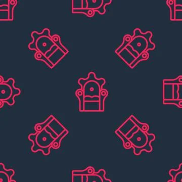 Red line Medieval throne icon isolated seamless pattern on black background Stock Illustration