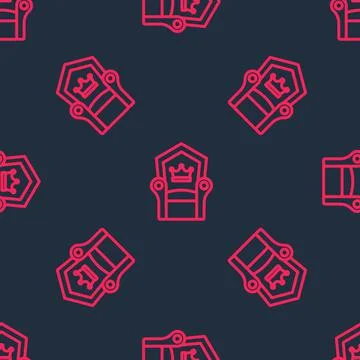 Red line Medieval throne icon isolated seamless pattern on black background Stock Illustration